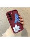 Realme 14X Compatible Case Camera Protector Burgundy Silicone Couple Phone Case with Floral Pattern - 3