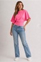 Women's Fitted, Wide-Sleeved Pink Top Blouse-T-Shirt - 2