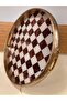 Tray with Wood and Glass Details, Brown Color, Checkered, Round Model, Antique Color, Large Size, Diameter 40 cm - 7