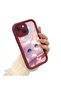 iPhone 14 Plus Compatible Case Camera Protector Burgundy Silicone Couple Phone Case Cat Pattern - 3
