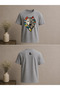 Wolf and Country Flags Design Printed Oversize T-Shirt