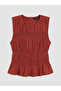Burgundy Crew Neck Gathered Peplum Blouse - 7