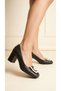 Women's Classic Heeled Shoes Genuine Black Leather with Accessory Detail - 2