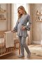 New Season Gray Melange Stylish Design with Flywheel Detail and Breastfeeding Feature Short Sleeve Maternity Pajama Set 3-Piece Set - 8