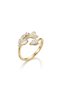 Leaf Figured Zircon Stone White Enamel Detailed Adjustable Ring - 2