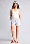 Normal Waist Short Leg Gabardine Striped White Shorts I3678Ax26Hs - 3