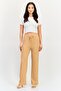 Women Regular Fit Ribbed Palazzo Pants, Tan - 3