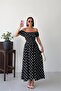 Women's Black Madonna Collar Ruffle Detailed Patterned Midi Length Dress Nbg136 - 2