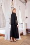 Black Robe Nightgown Set, Women's Lace Viscose 2-Piece Nightgown Set, V-Neck Slit Home Dress Pajamas, Stylish Long Black Sleepwear - 3