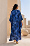 Women's Blue Floral Marbled Satin Ankle-Length Kaftan - 7