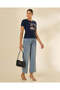 Women Navy Printed Rib T-Shirt - 5