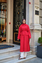 Women's Shawl Detailed Slit Long Tunic Red