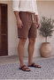 Men's Brown Muslin Fabric Look Woven Shorts Summer Efil Efil with Back Pockets - 8