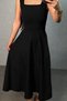 New Season Women's Strappy Square Collar Long Crepe Dress with Tie Detail at the Back of the Waist - 3