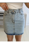 Women's Light Blue Stone Washed High Waist Mini Denim Skirt with Pockets - 3