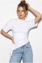 Women's White Waist-Fitted Soft Textured Cotton Asymmetrical Cut Short Sleeve Blouse Öb261054 60286435 - 3