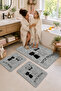 Non-Slip Based Washable 3-Piece Plain Gray Bath Mat and Toilet Set – Cat Pattern Bathroom Rug - 2