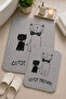 Non-Slip Base Washable 2-Piece Plain Gray Bath Mat and Toilet Set – Cat Pattern Bathroom Rug - 3