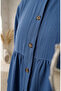 Half Button Layered Hijab Dress 2293-05 Indigo - 4