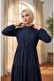 Hakim Collar Buttoned Layered Hijab Dress 0336-04 Navy Blue - 3