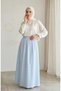 Viscose Fabric Elastic Waist Striped Skirt 0348-10 Baby Blue - 2