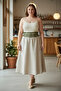 Large Size Khaki Women's Thick Belt with Double Row Bird Eye Detail