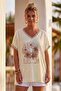 Italian Beige V-Neck Low Sleeve Polka Dot Thin Stone Flower Printed Casual Viscose Woven Blouse 70 60 - 4