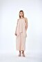 Women's Beige Thin Strap Asymmetrical Cut Blouse Trousers Two-Piece Set Nbmy4070