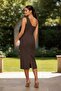 One Shoulder Pleated Mermaid Evening Dress Sleeveless Lined Midi Graduation Wedding Guest Dress - 5