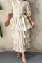 Beige Layered Patterned Dress - 4
