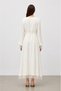 Women's Waist-Tied Lace Detailed Long Dress-32466Elb Beige - 3