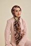 وشاح حريري من التويل بنمط تجريدي بلون بني حار 90x90 - 5