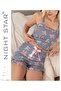 Seba Rope Strap Ribbon Patterned Gray Shorts Pajama Set - 2