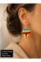 Handmade Colorful Wooden Geometric Design Dangle Earrings for Women – Artistic
