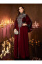 Plus Size Burgundy Sequin Maxi Dress With Bell Sleeves - 4