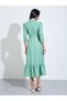 Embroidered Midi Shirt Dress With 3/4 Sleeves In Mint Green - 5