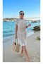 Women's Tasseled Knitted Ecru Black and White Seasonal Summer/Spring Knitwear Beach Dress Pareo - 3