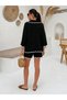 Women's Ecru Perforated Knitwear Two-Piece Set Summer Mesh Knit Shirt Shorts - 3