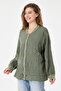 Khaki Italian 100% Linen Low Sleeve Zippered Oversize Linen Jacket Blouse with Tie at Hem Size 40 - 44 - 2