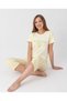 Women's Light Yellow Lemon Printed Capri Pajamas Set Short Sleeve Crew Neck Summer Home Wear (P10-33)