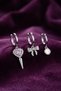 Silver Color Heart Detailed 3-Piece Zircon Stone Earrings