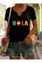 Women's Hola Printed Half V-Neck Sleeves Regular Fit Comfortable T-Shirt