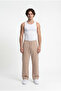 Men's Double Face Baggy Trousers with Front Stitching Detail in Light Beige