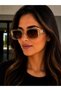 Women's Transparent Beige Framed Brown Glass Uv400 Sunglasses