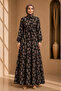Moda Başak Premium Woven Fabric High Collar Flowing Cut Maxi Dress