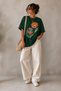 Minimal Double Floral Print Crew Neck Casual Unisex Oversize T-Shirt - Cotton Casual T-Shirt