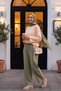 Lace Detailed Elastic Waist Muslin Trousers with Pockets - Green - 4