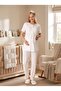 New Season Ecru Shawl Collar Patterned Lace Detailed Design Buttoned Short Sleeve Maternity Pajama Set 3-Piece Set - 4