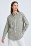 Khaki Striped Oversize Fit Drop Shoulder Boyfriend Cut Shirt - 4