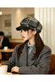 Luxurious Detailed Plaid Brush Hat with Faux Leather Band and Gold Accessory, Plaid Patterned Leather Visor - 2